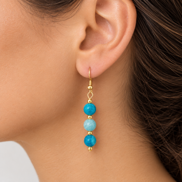 Boucles d'oreilles 3 perles turquoises