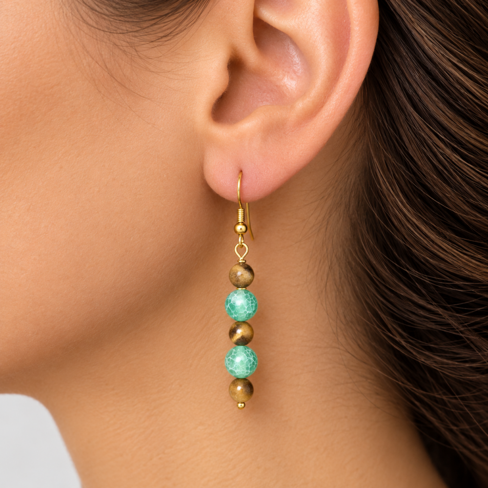 Boucles d’oreilles Oeil deTigre, bijou assemblé à la main en Isère