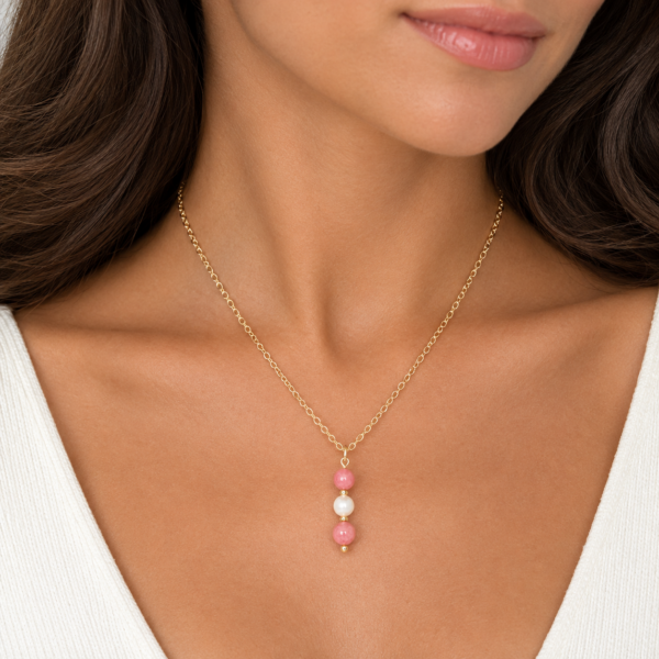 Collier 3 perles rouge /blanc