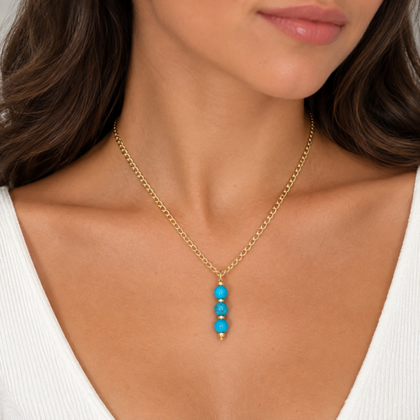 Collier 3 perles turquoises