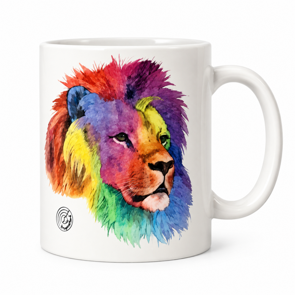 Mug et pot à crayons Lion, décoré dans notre atelier en Isère