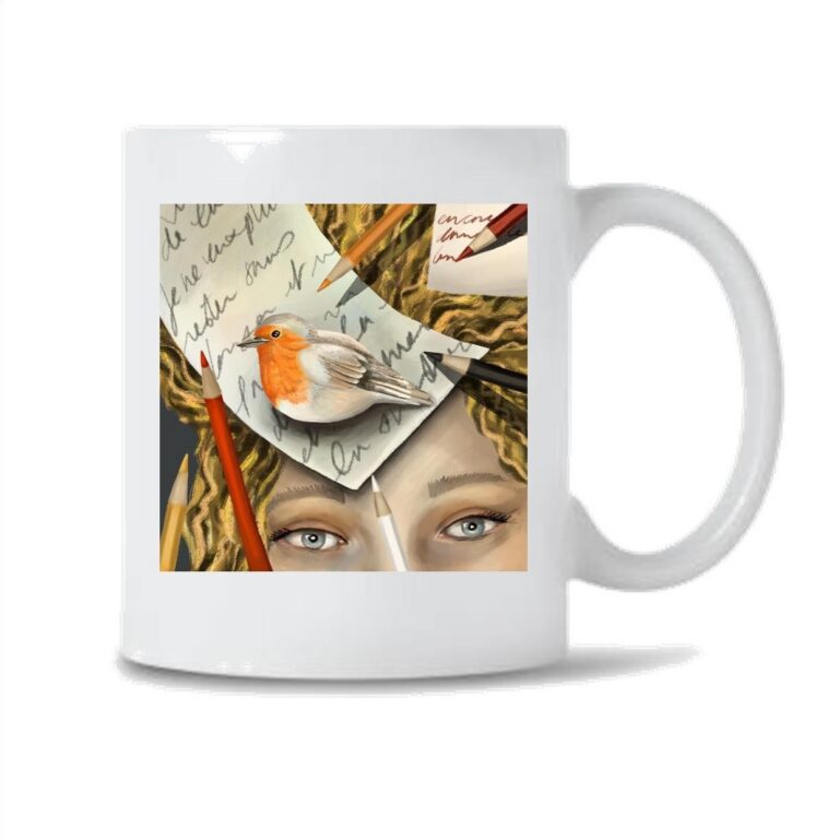 Mug et pot à crayons Rouge-gorge Inspiration, décoré dans notre atelier en Isère