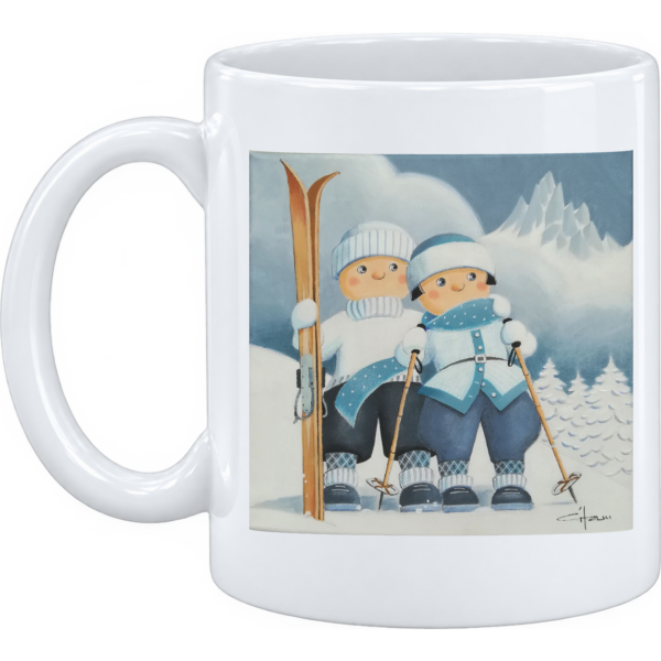 Mug et pot à crayons montagne Couple skieurs 1920