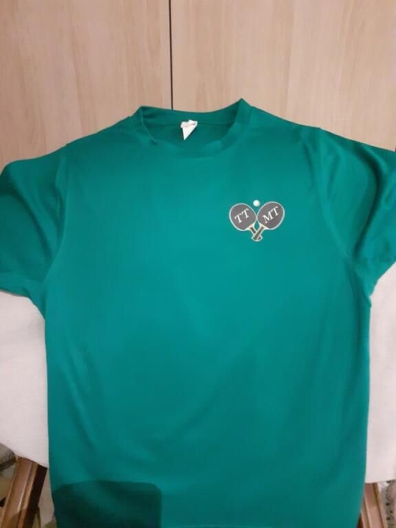 Sweat vert d'un club de tennis de table, petit logo brodé sur la poitrine