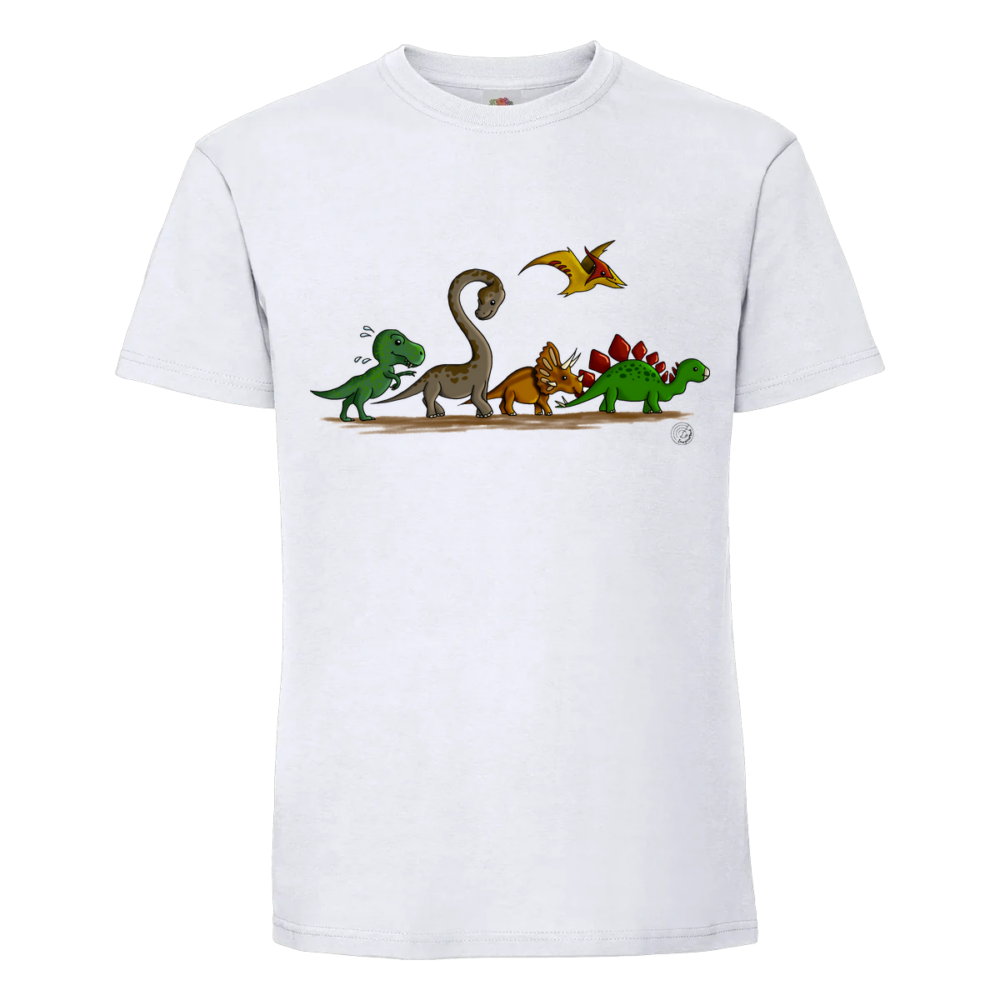 T-shirt dinosaures Les Trognongnons sur un t-shirt blanc