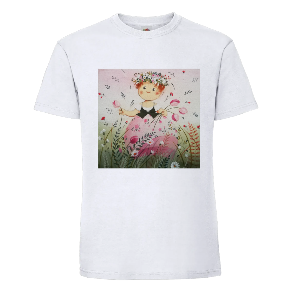 T-shirt fillette Petite fleur sauvage sur un t-shirt blanc