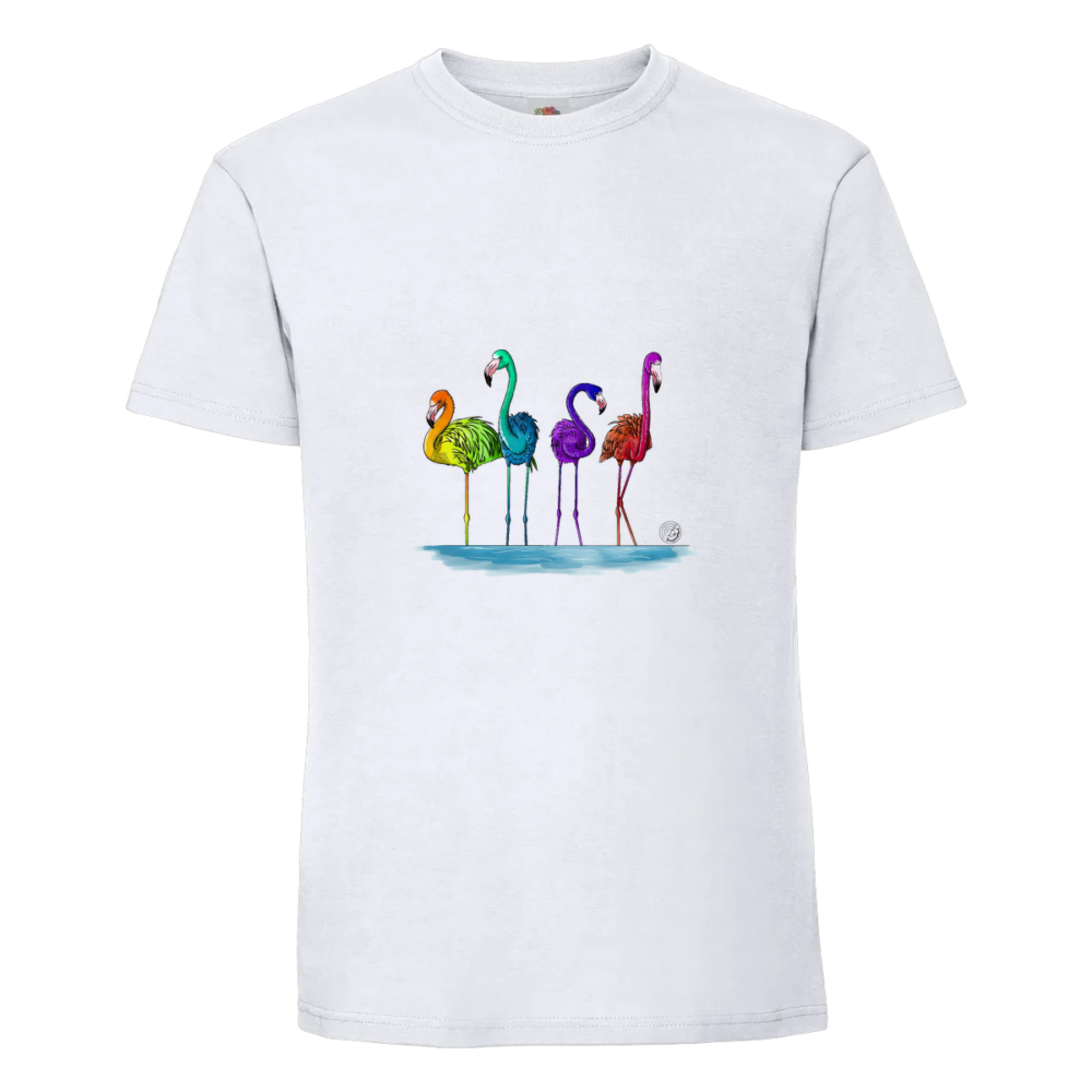 T-shirt flamants roses Flagmatiques sur un t-shirt blanc