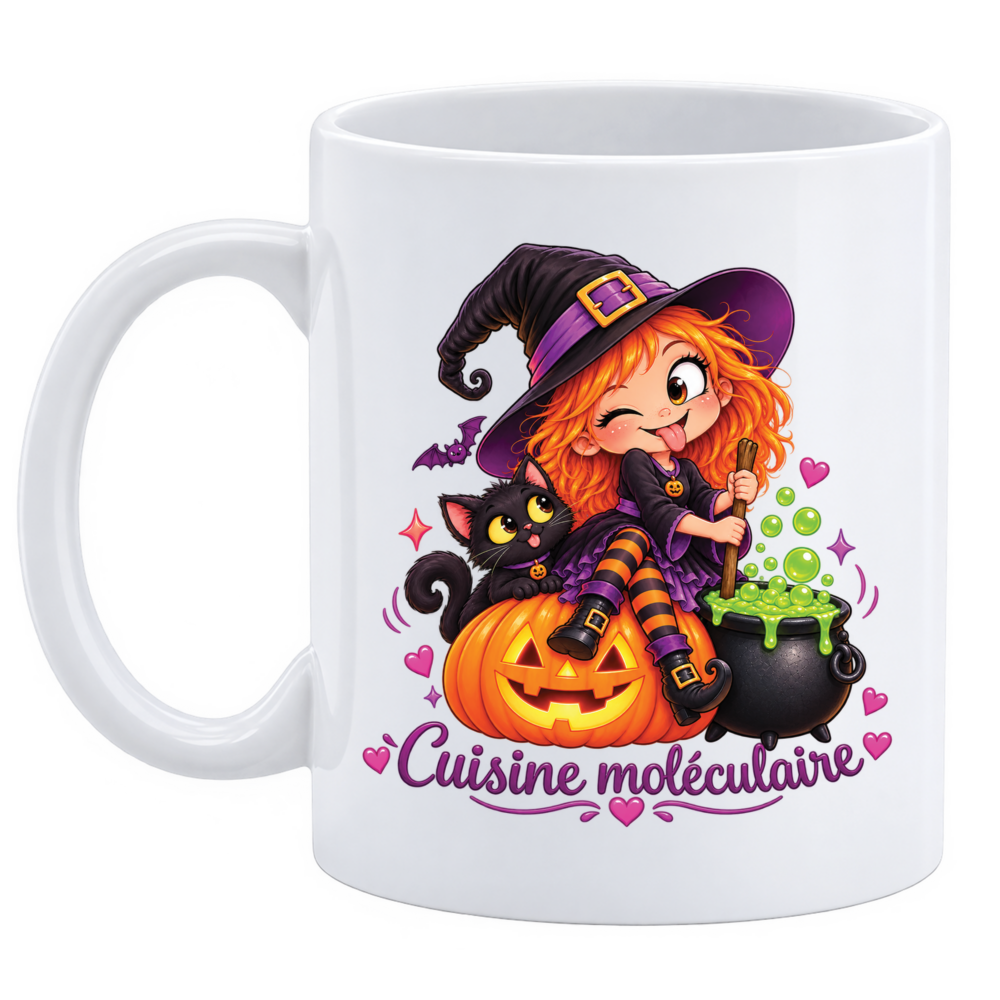 Mug et pot à crayons Sorcière Halloween, décoré dans notre atelier en Isère