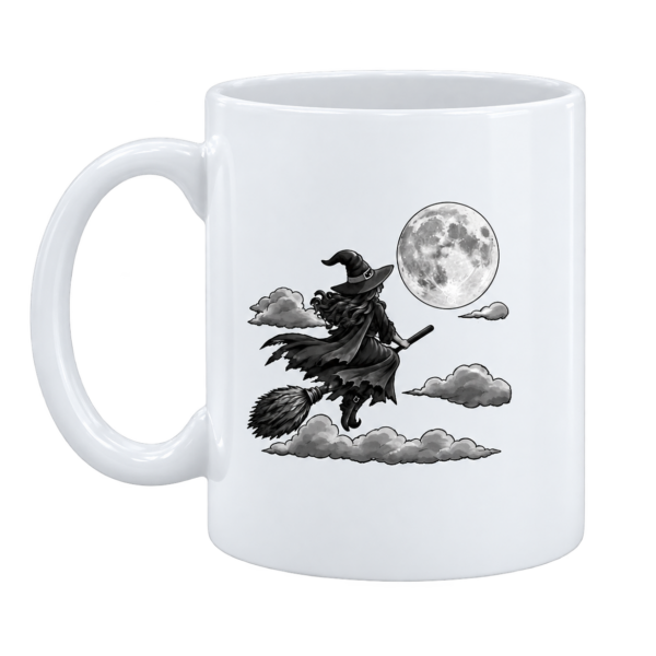 Mug et pot à crayons sorciere et lune halloween noir et blanc