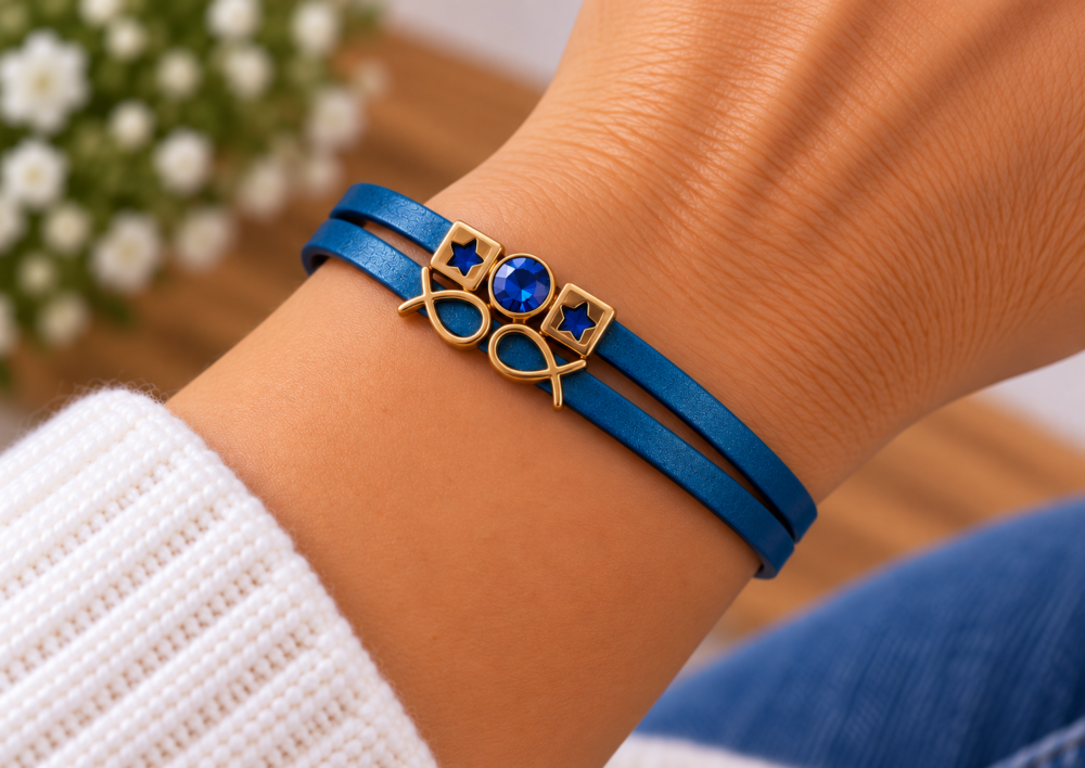 Bracelet Infini bleu, bijou assemblé à la main en Isère