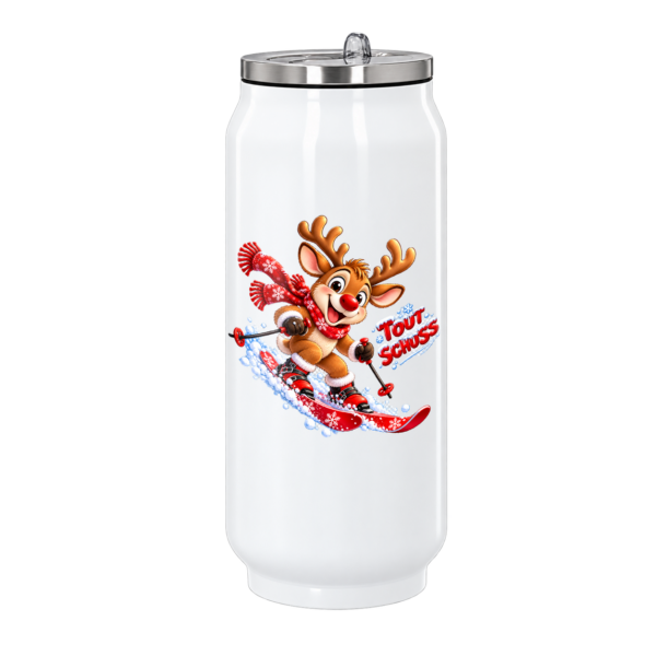 La canette de Noël Le renne skieur