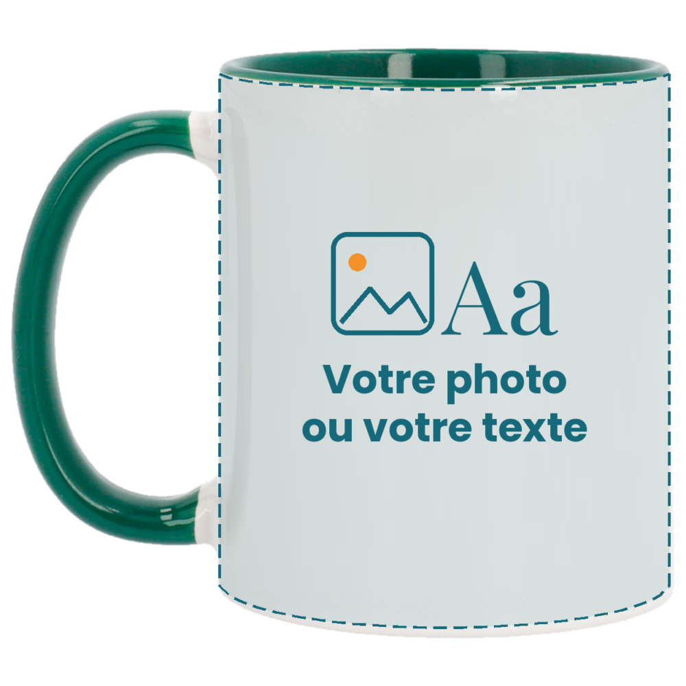 Mug de Noël personnalisé avec votre photo ou votre texte, anse et intérieur verts