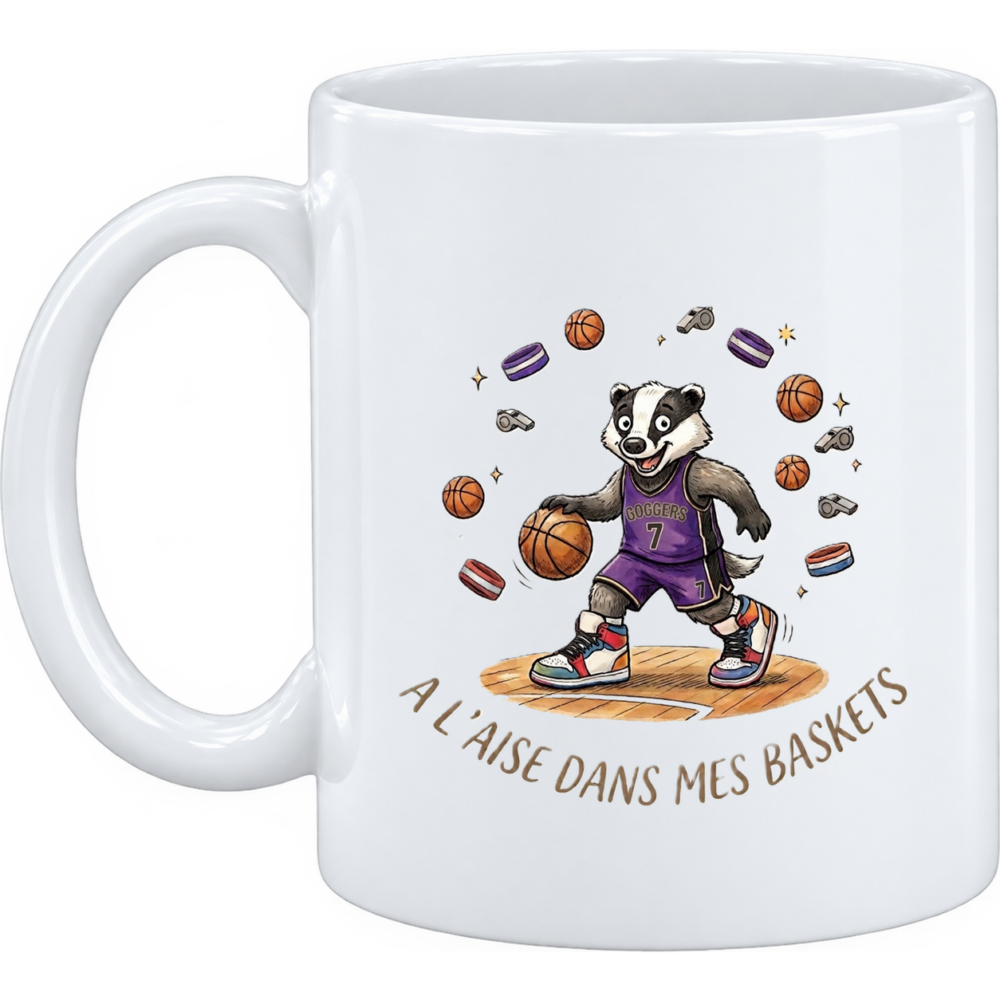 Mug Basketteur : voilà un basketteur prêt pour la compet, sur un mug en céramique blanche