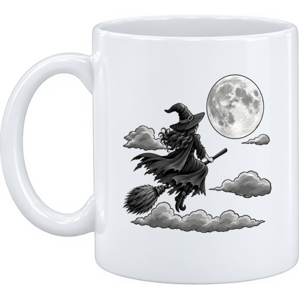 Mug et pot à crayons Sorcière et lune Halloween noir et blanc