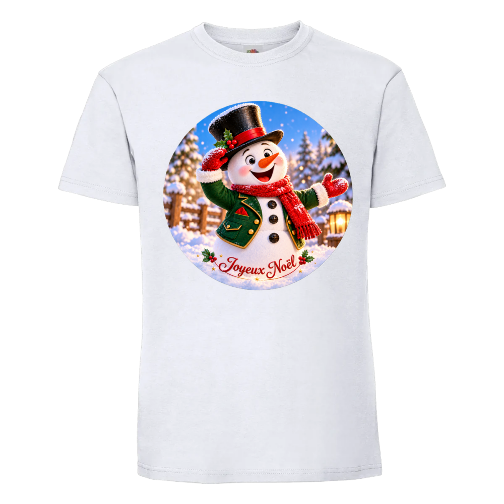T-shirt Bonhomme de neige élégant en costume : voilà un beau Bonhomme de neige, sur un t-shirt blanc